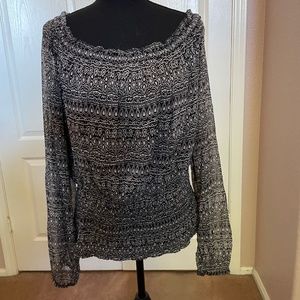 Charter Club long sleeve black and whit print blouse